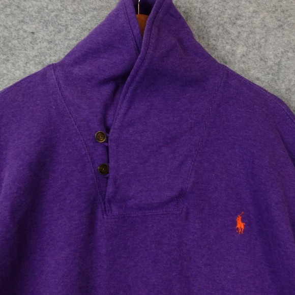 Polo Ralph‎ Lauren Pony Shawl Neck Sweater Men Tall L Purple Luxury Heavy Button - Picture 8 of 12